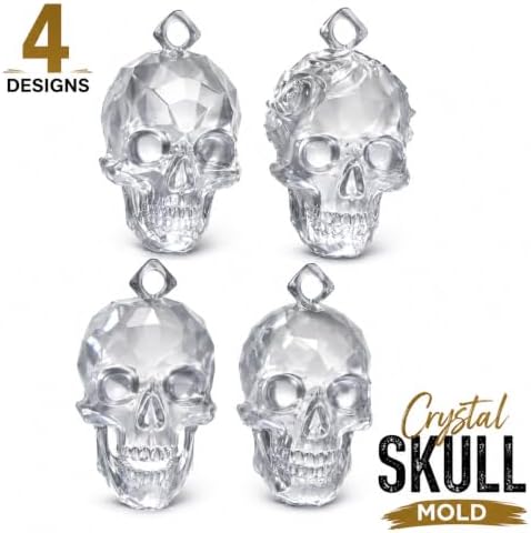4 Cavity Faceted Skull Pendant Silicone Mold with Hanging Hole, Gothic Epoxy Resin Casting Mould for DIY Necklace Charm Halloween Christmas Jewelry Making (KL02)