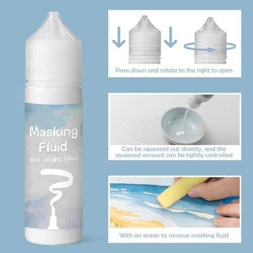 White Masking Fluid for Watercolor Painting 60ml, Fast-Drying