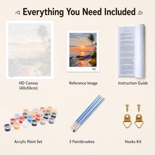 AUKELHJ Paint by Numbers Kit for Adults Beginner, Beach, 16X20 Inch