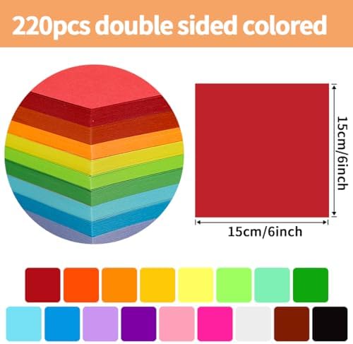 Praisebank Red Origami Paper, 220pcs 6x6 inch, Double Sided Color, Origami Paper Kit for Crafts, Origami Kit.