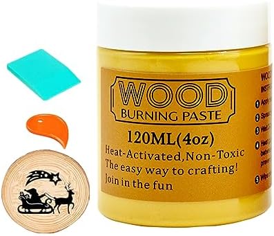 JAJADO Wood Burning Paste and Mini Squeegee, 4 OZ Wood Burning Gel for Canvas, Denim, Craft Woodboard, Heat Activated Wood Burning Stencil Paste for DIY Home Decor Art Crafts