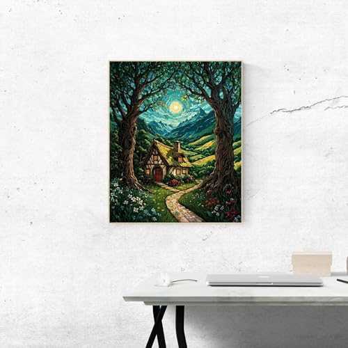 ldazao Landscape Framed Paint by Numbers Kit for Adults Beginner Moon Forest Adult Paint by Number Artist Kits On Canvas DIY Oil Painting Kits for Gift Wall Decor 9.5x12 Inch