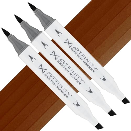 Artfinity Sketch Markers - Set of 3 - Mocha Dark E1-7, Vibrant, Professional, Dye-Based Alcohol Markers for Artists, Drawing, Travel, & More