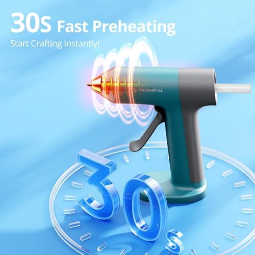 Tilswall Cordless Hot Glue Gun W106 with 30s Fast Preheating Blue