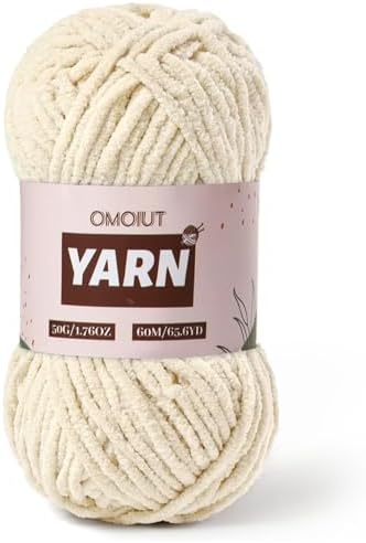 Plush Chenille Chunky Crochet Yarn - Baby Yarn for Crocheting Soft - Velvet Yarns Knitting for Blankets Crafts - Fluffy Amigurumi Yarns 50g / 65.6yd (Beige)