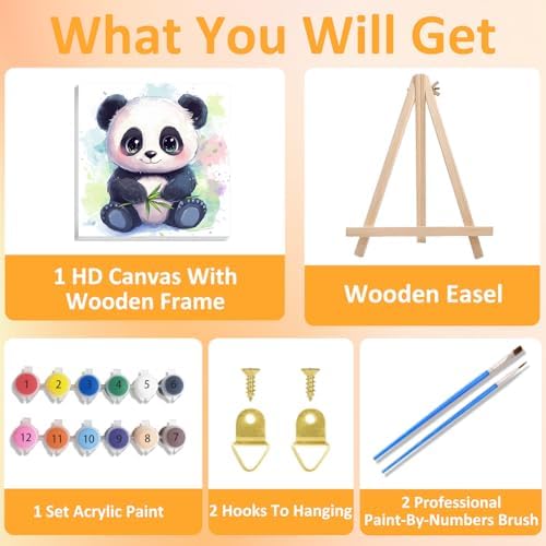 Panda Paint by Numbers Kit for Kids, 8x8 inch