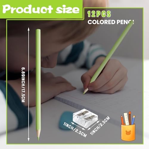 12 PCS Macaron Green Colored Pencils Pre Sharpened Pencil 2 HB - Ideal for Checking, Grading, Tests & Office/School Supplies