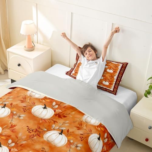 Erosebridal Fall Thanksgiving Duvet Cover Toddler Size Pumpkin Maple Leaves Bedding Set for Kids Boys Girls Warm Harvest Comforter Cover Fall Bedclothes Room Decor