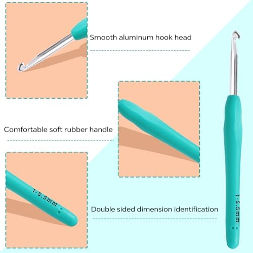 5.5mm Crochet Hook, Ergonomic Crochet Hook, Smooth and Extra Long  Knitting Needles, with Soft Rubber Ergonomic Handle and Aluminum Tip, Perfect Beginner and Arthritic Crochet Hooks (5.5 mm)
