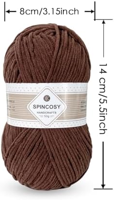 Skinny Chenille Yarn, 2 Pack of 50g/120 Yards Fluffy Soft Polyester Crochet Yarn Sutible for Colorful DIY Crafts Blankets Plush Dolls (Coffee)