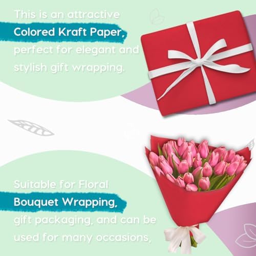 PerkHomy 48" x 2,400" (200') Red Kraft Paper Roll for Craft Bulletin Board Paper Art Table Covering Crafting Gift Wrapping Bouquet Packing Parcel 80GSM 55LB (Red, 48" x 200')