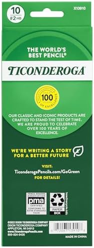 Ticonderoga X13910 Striped Wood-Cased Pencils, 2 HB Soft, Pre-Sharpened, 10 Count, Assorted Colors
