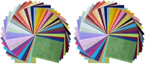 A5 50 Sheets Natural Fiber Mulberry Tree Mulberry Paper Sheets Art Tissue Washi Paper Design Craft Art Origami Suppliers Card Making 8.3" x 5.8". (Mixed 50 Color, A5) (Pack of 2)