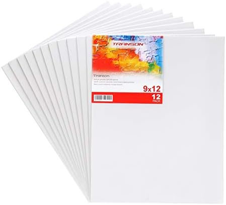 Transon 12 Pack 9x12 Inch Acrylic Painting Canvas, with Heavy Duty MDF Backing Boards, 100% Cotton Acid-Free Primed Canvas Panels for Beginners Art Crafts
