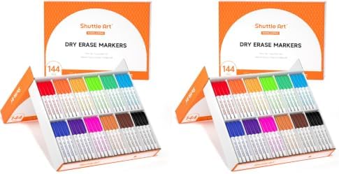 Shuttle Art Dry Erase Markers, 12 Colors 144 Bulk Pack Whiteboard Markers, Fine Point Dry Erase Markers Perfect for Writing on Dry Erase Whiteboard Mirror Glass for School Office Home (Pack of 2)