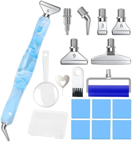 RaySoar Diamond Art Pens Diamond Art Tools Painting Pen with Screw Metal Tips Multi-Placer Tool Accessories for Adults Gem Rhinestone Picker Stylus Blue