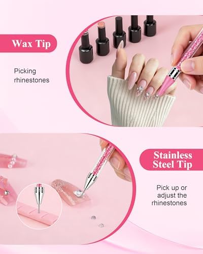 Rhinestone Picker Tool, Wax Pencil for Rhinestones Tool, Dual-ended DIY Nail Bedazzling Tools With 2 Extra White and 2 Extra Pink Replaceable Wax Head and 1 Tweezer(White and Pink)