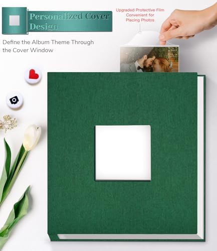 Artfeel Photo Album Self Adhesive Scrapbook Album for 3x5 4x6 5x7 8x10 Pictures,120 Pages Linen Cover with Display Window DIY Photo Book,Ideal Gifts for Family Travel Wedding Baby