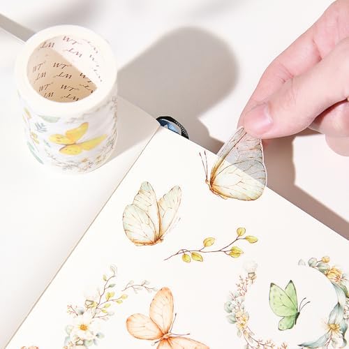WT Pre-Cut Zephyr Bloom Wide Washi Tape, Single Roll, Original Designs, Wildflower & Butterfly Motifs, Decorative Japanese Paper Tape for Journaling, Planner & DIY Crafts, 60mm x 5m