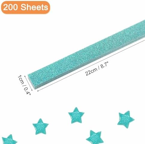 MECCANIXITY 200 Sheets Origami Paper Glitter Stars Papers Turquoise Fold Paper for Beginner Arts Crafts Projects,0.4 x 8.7 Inch