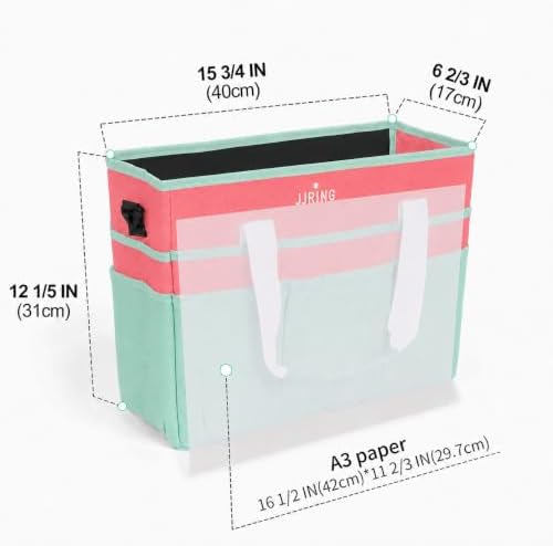 JJRING Craft Organizer Tote Bag Large Art Storage Caddy Green and Orange | With Multiple Pockets For Sewing, Scrapbooking, School, Medical, And Office Supplies