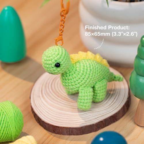 Avenir Crochet Kit for Beginners, Dinosaur Animal Keychain Craft Set