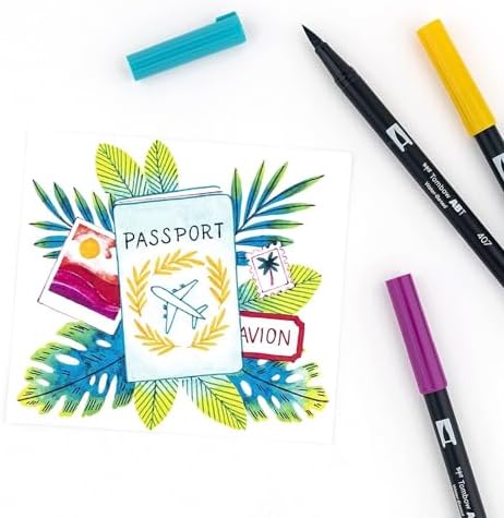 Tombow 56189 Dual Brush Pen Art Markers, Tropical, 10-Pack. Blendable, Brush and Fine Tip Markers