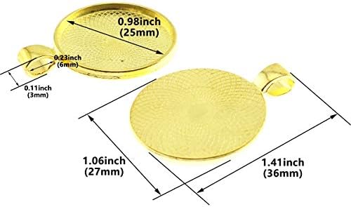 25pcs Round Bezel Pendant Trays Setting Cabochon Blank Base for DIY Crafting Photo Jewelry Findings Making Accessories 25mm(Gold)