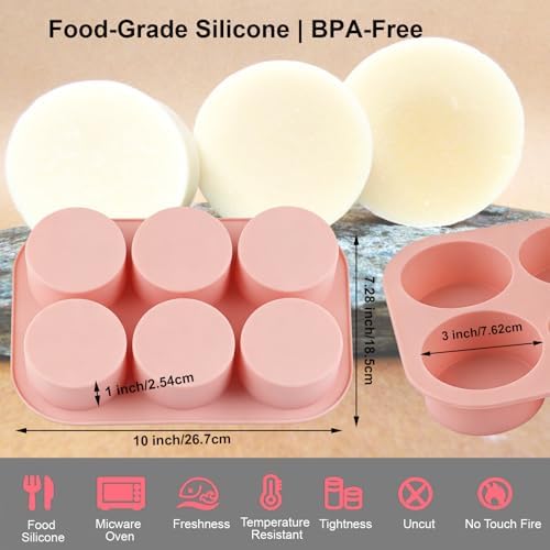 Nalchios 2 Pack Round Silicone Soap Molds, 3 Inch 6 Cavities Homemade Craft Silicone Molds BPA-Free, Heat Resistant, Easy Release & Clean, Home Kitchen Baking Pan for Cake, Muffin, Jelly Bakeware