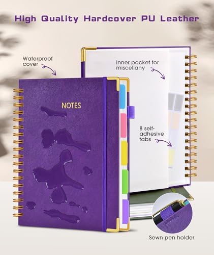 Hardcover Spiral Notebook journal with Removable Dividers Tabs, 300 Pages Leather 5 Subject Notebook College Ruled, 8"x10" Large B7 Notebooks for Work School Note taking, Lined Journal for Women,Navy