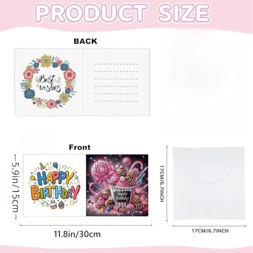 Zyvoreva 12 PCS 5D Diamond Painting Birthday Cards Kit, DIY Diamond Art Greeting Cards for Adults, Complete Hobby Craft Set for Card Making with Envelopes & Tools, Unique Handmade Gifts (Green)