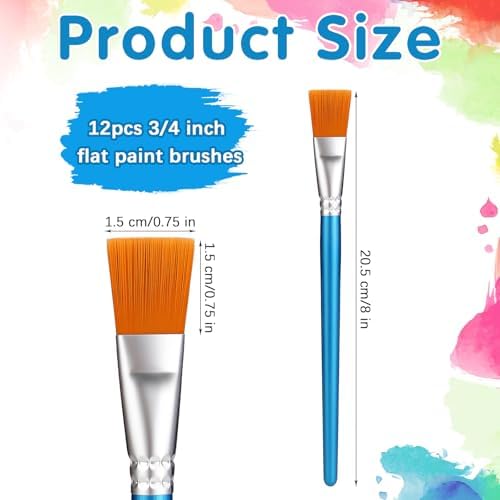 12 PCS 3/4 in Flat Paint Brushes for Acrylic Painting, Bulk Paintbrushes for Acrylic Paintings, Watercolor Paint Brush for Kids Adults Oil Detail Body Face Art