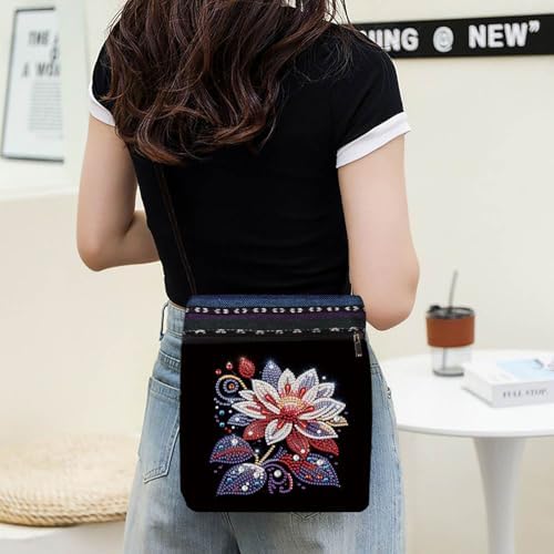 LSQFS 5D DIY Diamond Painting Crossbody Bag, Colorful Floral Pattern, Adjustable Strap & Zipper, Partial Drill Craft Kit for Women, Perfect for Shopping & Daily Use