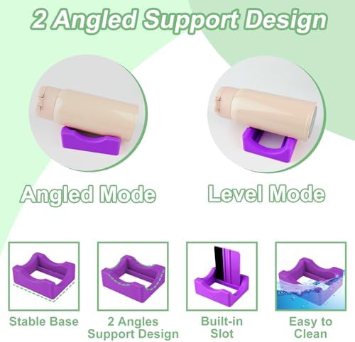Silicone Cup Cradle for Tumblers,Tumbler Holder for Crafts with Built-in Slot and Felt Edge Squeegee,Small Cup Cradle Use to Apply Vinyl Decals,Anti-Skidding Tumbler Stand Cup Holder(Purple)