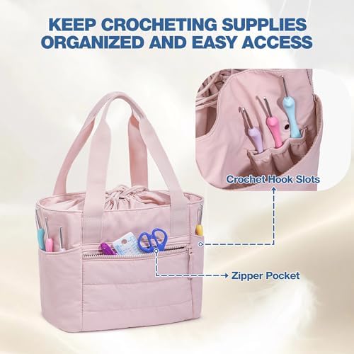 Teamoy Small Knitting Bag, Yarn Storage Tote, Crochet Bag Organizer, Pink