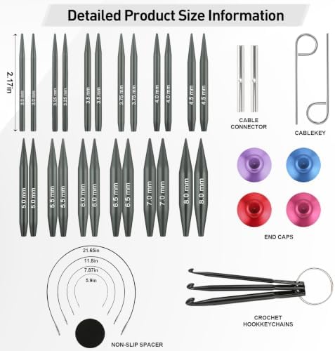 Hzkokon 2.17 Inch Short Interchangeable Knitting Needles (Gunmetal Gray)