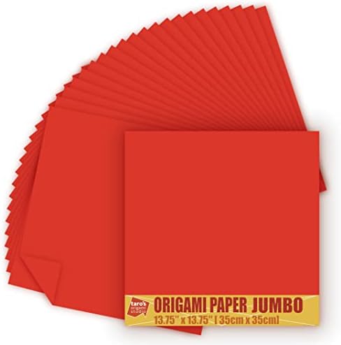 [Taro's Origami Studio] TANT Jumbo 13.75 Inch (35 cm) Double Sided Single Color (Red) 20 Sheets (All Same Color) for Beginner to Expert (Made in Japan)