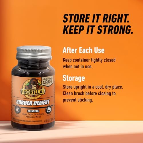 Gorilla Rubber Cement with Brush Applicator, Photo Safe, 4 fl oz, Clear (Pack of 2)