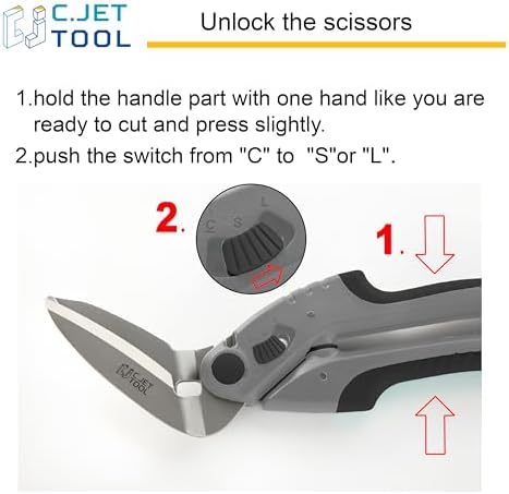C.JET TOOL 10" Heavy Duty Scissors - Carpet Cutter, Industrial Multipurpose for Cardboard, Leather, Pruning, Gardening - Professional Soft Grip Stainless Steel (Black)