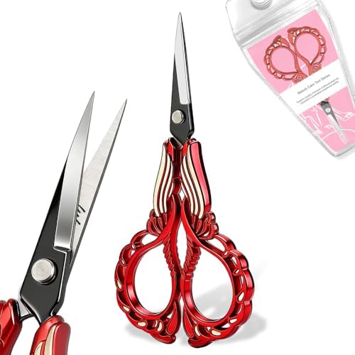 Premium Sharp Embroidery Scissors, Stainless Steel Sewing Scissors for Cross Stitch, Needlework, Fabric Cutting, Thread Snips, DIY Craft, Multiple Vibrant Colors (Gold)