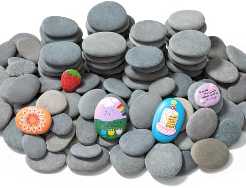 Simetufy 100Pcs 2-4 Inch River Rocks for Painting, Large Flat Smooth Stones