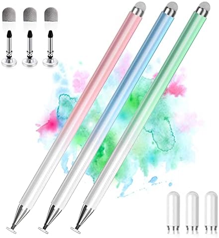 Stylus Pens for Touch Screens, 2 in 1 High Precision Universal Stylus Pen for iPad Compatible with Apple, iPhone, iPad, Android, Samsung Tablets, Phones, 3 Pack -Blue, Green, Pink