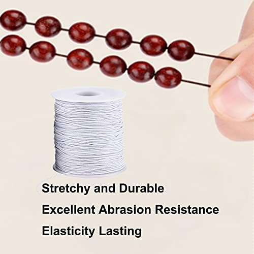LUSTEMBER Elastic String for Bracelets, 1 mm x 110 Yards Sturdy Stretchy Elastic Cord for Jewelry Making, Necklaces, Beading - White