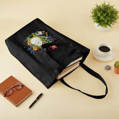 ERKOON Canvas Tote Bag Embroidery Kit for Beginners, Needlepoint Arts Crafts Cross Stitch Kits for Adults Including Stamped Embroidery Bag with Hoops, Needle, Instruction and Color Threads (Frog)