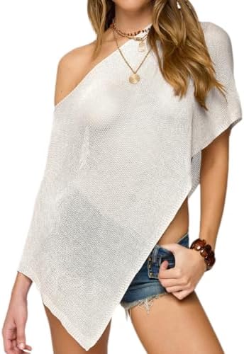 Women Sheer Poncho Shawl Top Lightweight Knit Pullover Beach Cover Up Tops