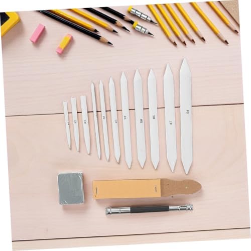 FRCOLOR 33pcs Art Blending Pencils Tools Set with Paper Stumps Sandpaper Pencil Sharpener Kneaded Eraser for Studio Work and Outdoor Sketching Comfortable Design for Hobbyists