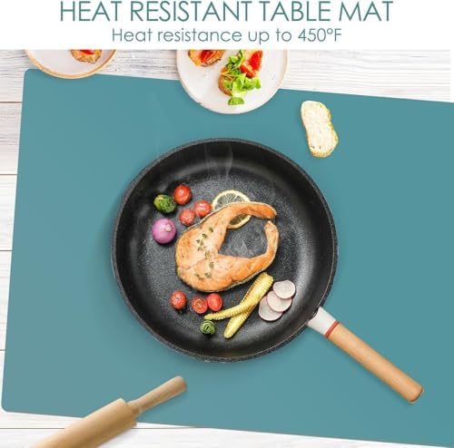Extra Large Silicone Mat, 31.5x16.9 Inch Heat Resistant Mat for Kitchen Counter, Non Stick Silicone Baking Mat for Dough and Pastry, Thick Silicone Pad Countertop Protector, Dark Green