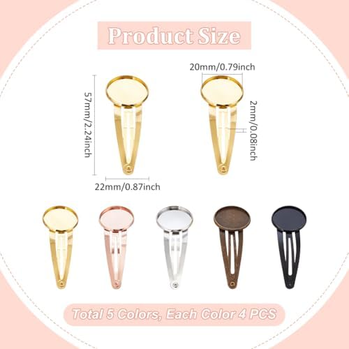 UNICRAFTALE 20 Sets 5 Color Blank Hair Clip Trays for DIY Craft Making