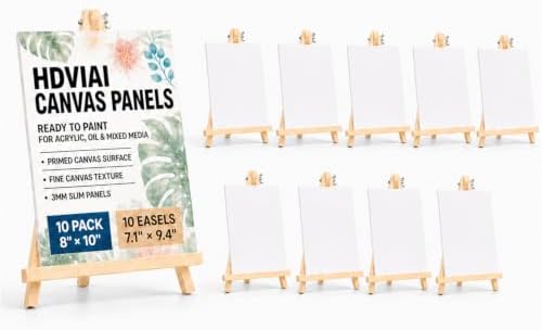 10-Set Canvas Boards with Easels, 8 x 10 Inch, Paint Party Kit