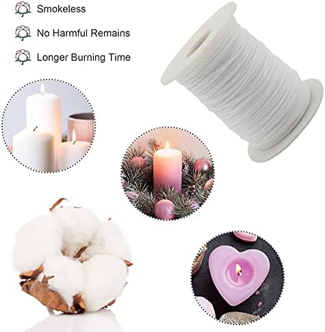 Candle Wick Roll, RAPUDA 200 Ft 24 PLY Braided Wick Spool, 2 Pcs Metal Candle Wick Holders,100 Pcs Metal Sustainer Tabs, 60 pcs Candle Thread Stickers for Candle DIY Craft Making